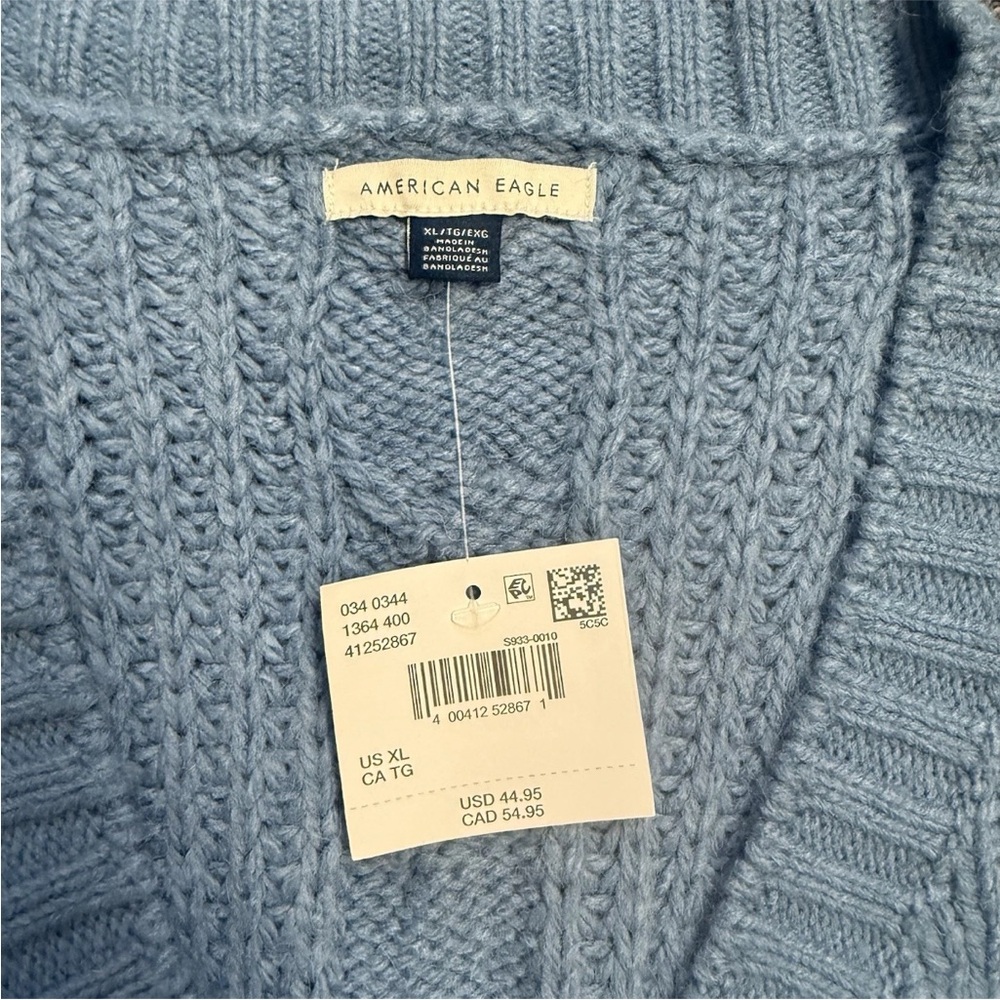 American Eagle NWT XL dusty Blue Cable Knit Sleeveless Sweater Vest - Picture 7 of 13